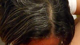 My best friend's mom catches me jerking with her thong and sucks me off