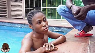 she got a big black cock after swimming in the pool with her tight pussy