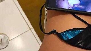 My best friend's mom catches me jerking with her thong and sucks me off