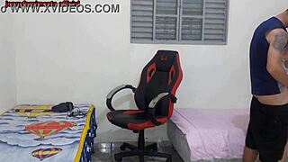 Stepsister changes clothes near stepbrother, leading to sex on the gamer chair