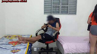 Stepsister changes clothes near stepbrother, leading to sex on the gamer chair