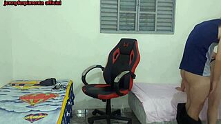 Stepsister changes clothes near stepbrother, leading to sex on the gamer chair