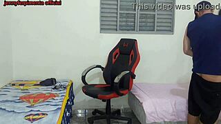 Stepsister changes clothes near stepbrother, leading to sex on the gamer chair