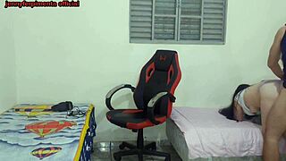 Stepsister changes clothes near stepbrother, leading to sex on the gamer chair