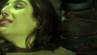 Brunette in bondage endures anal and deep throat fucking