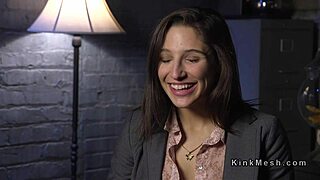 Brunette in bondage endures anal and deep throat fucking