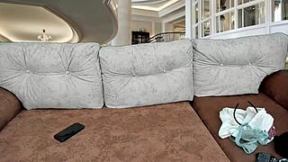 Stepsister sucks dildo and strips naked for you.