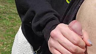 Blonde with small waist gets fingered outdoors by husband in panties and legs spread