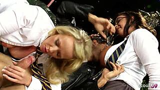 cosplay uniform ffm threesome with big boobs girls