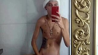 Brazilian Tattoo Guy Jerks Off Before Christmas Dinner!