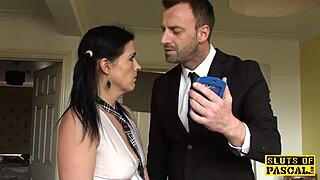 ballgagged uk sub gets whipped then throatfucked close up 😈