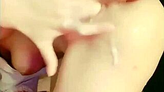 Intense squirting masturbation session leaves everything soaking wet.