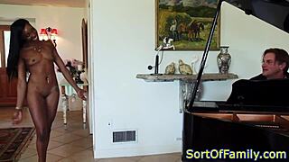 black stepdaughter bent over piano for taboo doggystyle