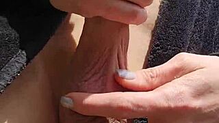 Blonde with small waist gets fingered outdoors by husband in panties and legs spread