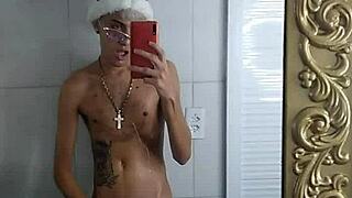 Brazilian Tattoo Guy Jerks Off Before Christmas Dinner!