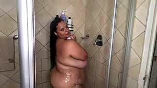 Big Tits BBW Teases In A Steamy Soapy Shower