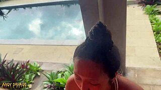 POV PUBLIC BLOWJOB at the pool with FACIAL CUMSHOT