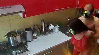 Hidden cam catches milf in kitchen getting rough hardcore treatment from horny amateurs