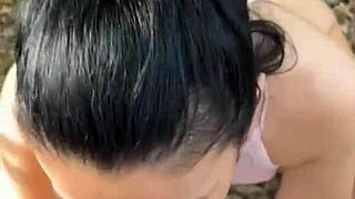 they laugh while she sucks his dick in the woods