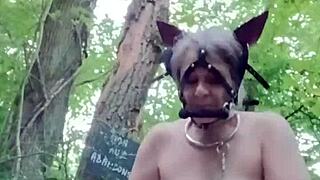 Feeling bound as ponygirl slave in forest with toys