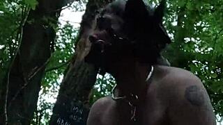 Feeling bound as ponygirl slave in forest with toys