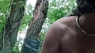 Feeling bound as ponygirl slave in forest with toys