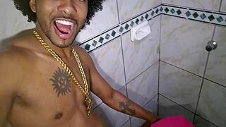 Latina Sucks Big Cock In Shower! Intense Action!