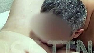 Husband is licking the delicious pussy of the wife on bed with cunilingus and wet shaved pussy
