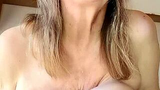 Mature mom in lingerie seduces with huge boobs bouncing during homemade pov riding