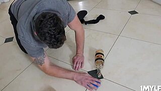 Cherie Deville rides huge rod in kitchen