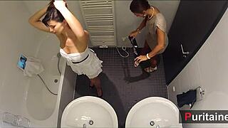 Cam girls duo gets steamy in bathroom voyeur action, oh yeah!