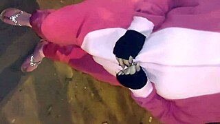 mature woman in halloween costume outdoors