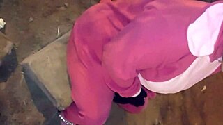 mature woman in halloween costume outdoors