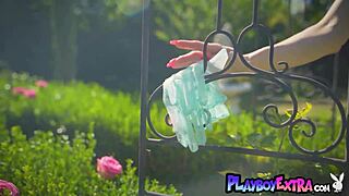 i'm a redhead milf miranda, stripping naked in my garden