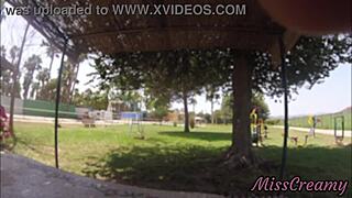 real flash - naked in public park, touching stepfather's cock