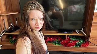 stepsister helps stepbrother with erection after housework