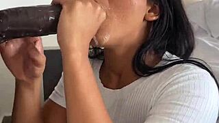 I really enjoy satisfying my desires with a huge meat dildo in amateur couple scene.