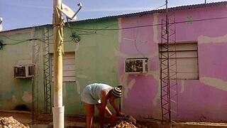 My neighbor can’t resist staring at my big ass in this short dress!