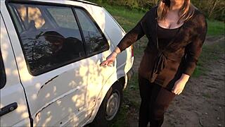 Young Babe Gets Stuck in Car Breakdown for Big Cock Quickie!