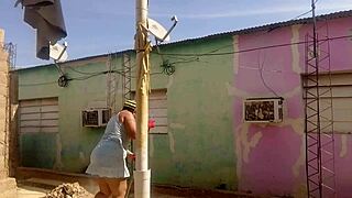 My neighbor can’t resist staring at my big ass in this short dress!