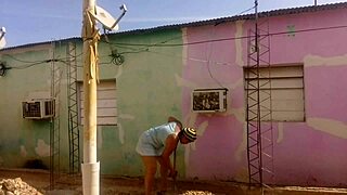 My neighbor can’t resist staring at my big ass in this short dress!