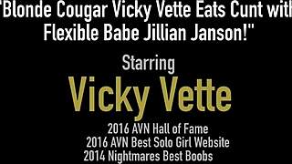 Hey, check this blonde cougar Vicky Vette diving into flexible babe Jillian Janson's cunt 😏