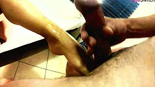 amateur femdom mistress busts balls with kicking and bondage until painful cum on feet