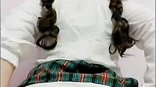 Mexican teen in uniform masturbates to orgasm outdoors