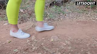 American step sisters embark on a seductive hike filled with face sitting, pussy licking, and intense lesbian orgasms in nature. They explore each other's natural tits and tight bodies.