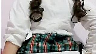 Mexican teen in uniform masturbates to orgasm outdoors