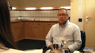 Sexy young 18+ doctor gives blowjob and gets pussy fuck from horny old man