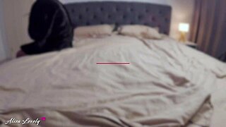 Guy fucks whore in fur coat and tights bareback in hotel