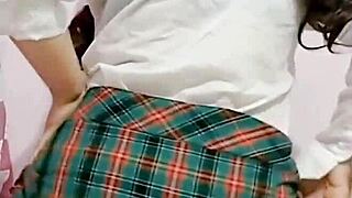 Mexican teen in uniform masturbates to orgasm outdoors