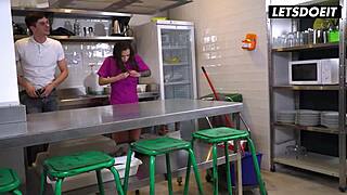 Spanish MILF fucks hostel guest after cleaning!